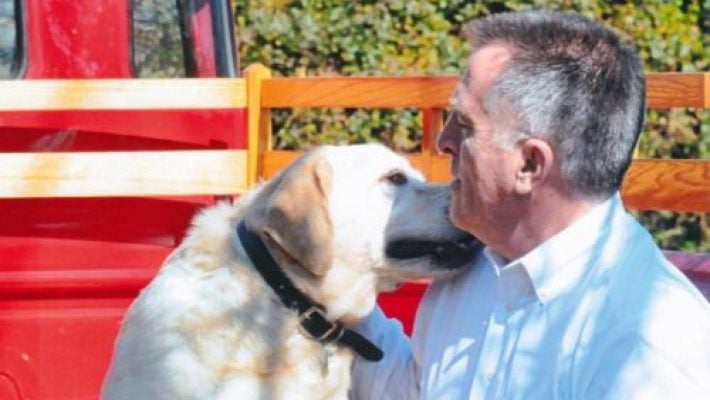 Matthew J. Baker with dog